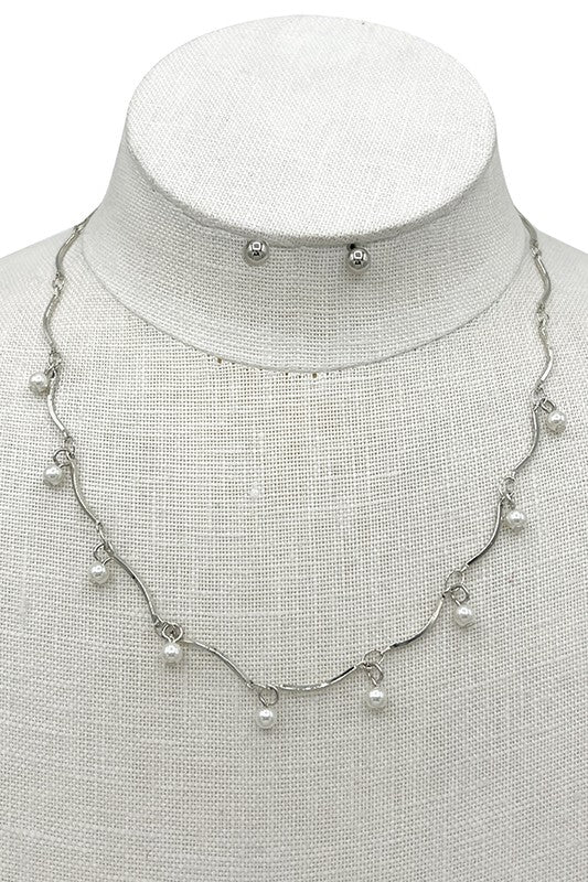 Curved Pearl Link Necklace Set