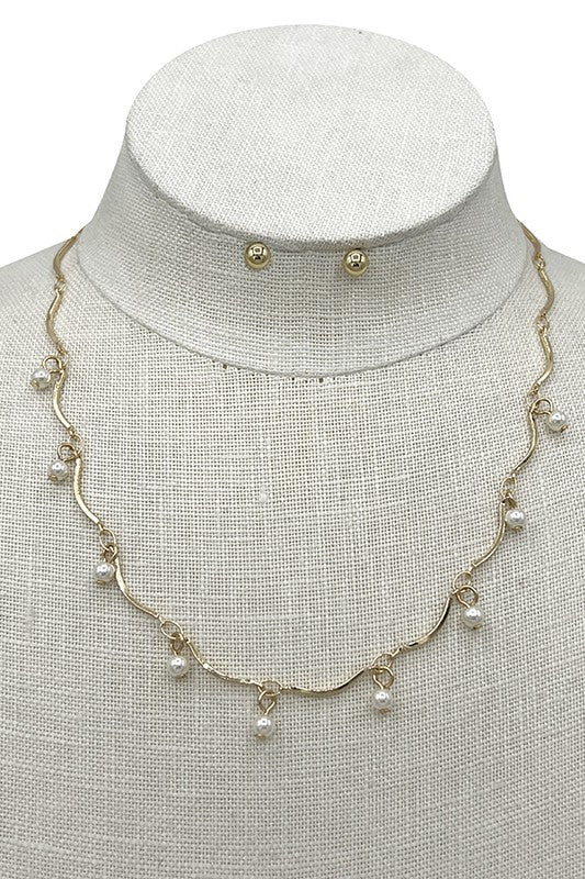 Curved Pearl Link Necklace Set