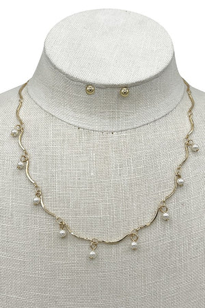 Curved Pearl Link Necklace Set