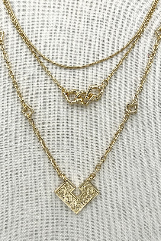 Semi Square Pendant Layered Necklace Set