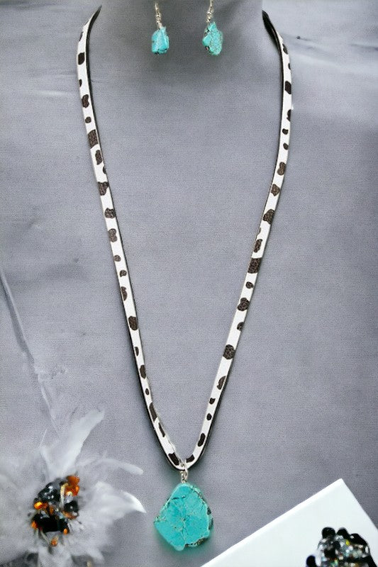 Cow Print Strand Gemstone Pendant Necklace Set