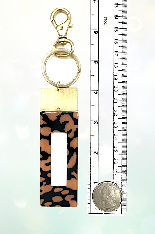 Rectangle Acetate Animal Print Keychain