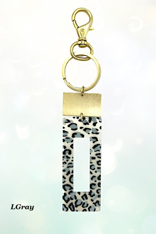 Rectangle Acetate Animal Print Keychain