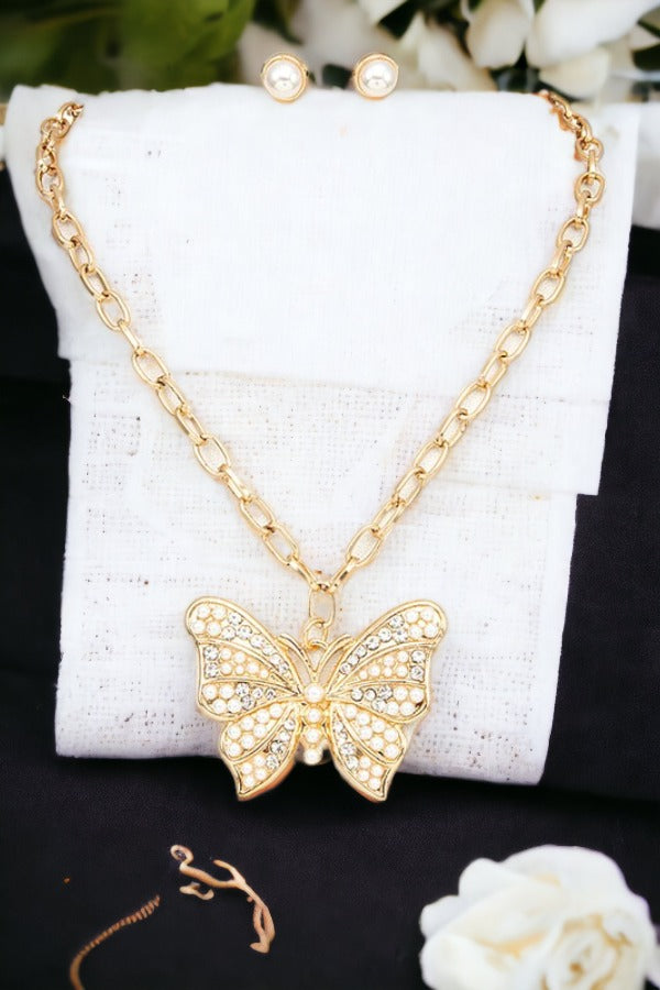Butterfly Pendant Necklace Set
