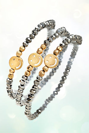 SMILEY FACE ACCENT FACETED BEAD STRETCH BRACELET SET