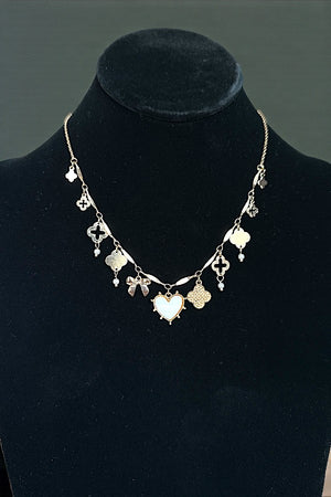 MOTHER OF PEARL HEART MULTI CHARM NECKLACE