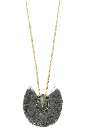 Elongated Gem Fringe Pendant Necklace