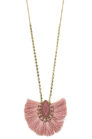 Elongated Gem Fringe Pendant Necklace