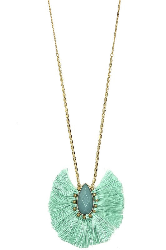 Elongated Gem Fringe Pendant Necklace