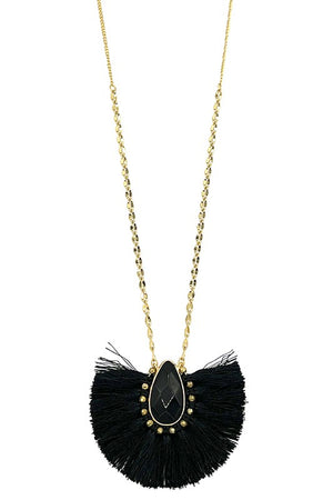 Elongated Gem Fringe Pendant Necklace