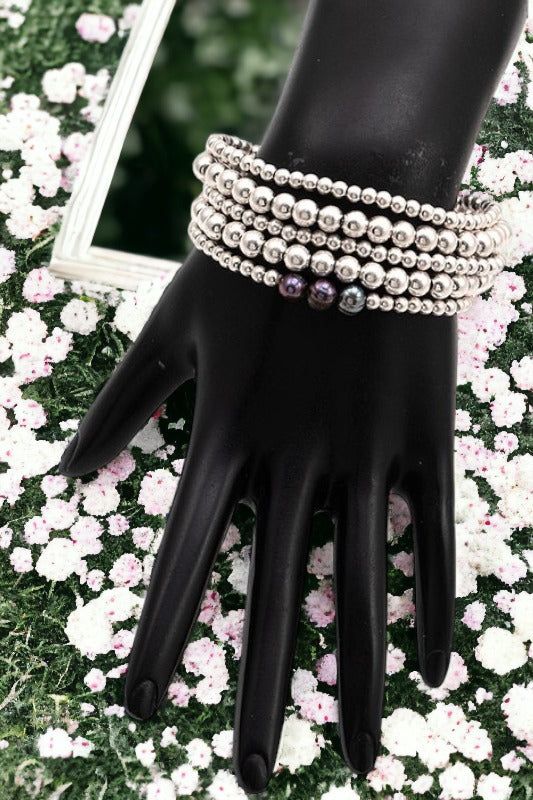 Pearl Accent Bead Stack Stretch Bracelet