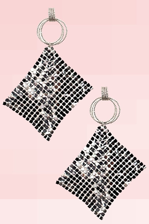 METAL MESH LINK HOOP STUD EARRING