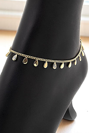 SOLID AND CZ STONE TEARDROP LINK ANKLET
