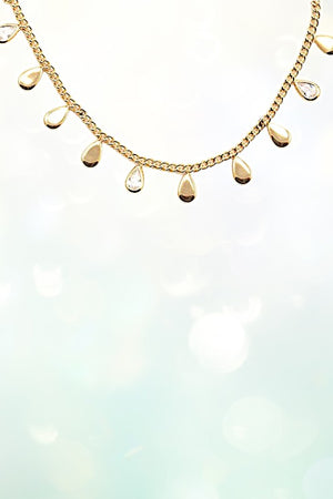 SOLID AND CZ STONE TEARDROP LINK ANKLET