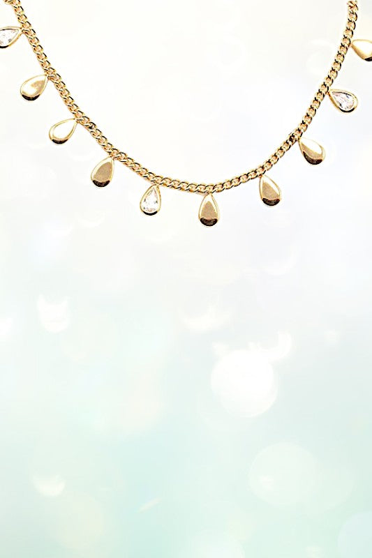 SOLID AND CZ STONE TEARDROP LINK ANKLET