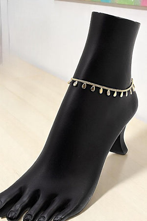 SOLID AND CZ STONE TEARDROP LINK ANKLET