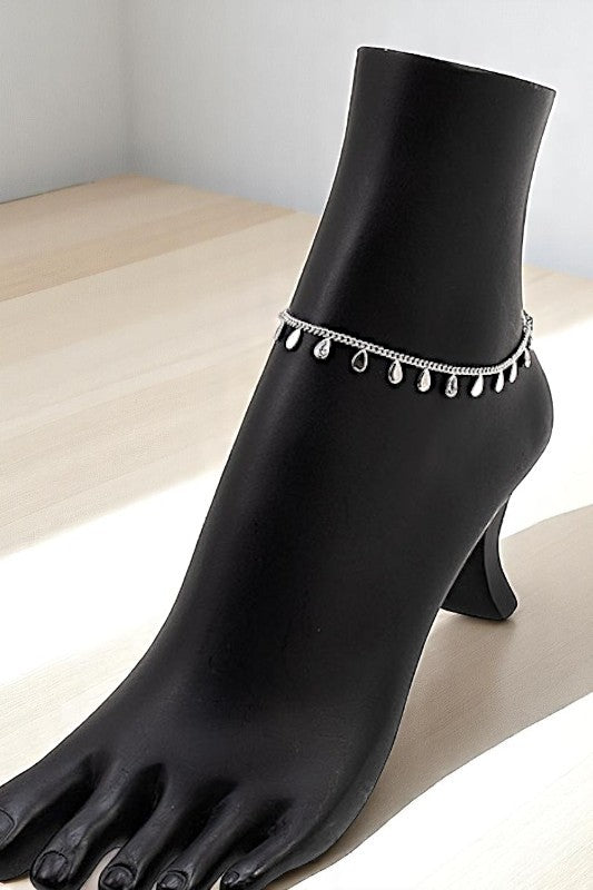 SOLID AND CZ STONE TEARDROP LINK ANKLET
