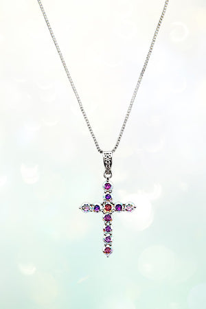 MINI ROUND CZ STONE PAVE CROSS PENDANT NECKLACE