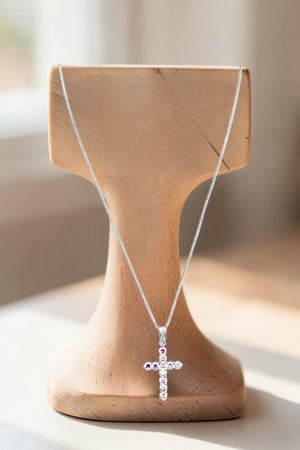 MINI ROUND CZ STONE PAVE CROSS PENDANT NECKLACE