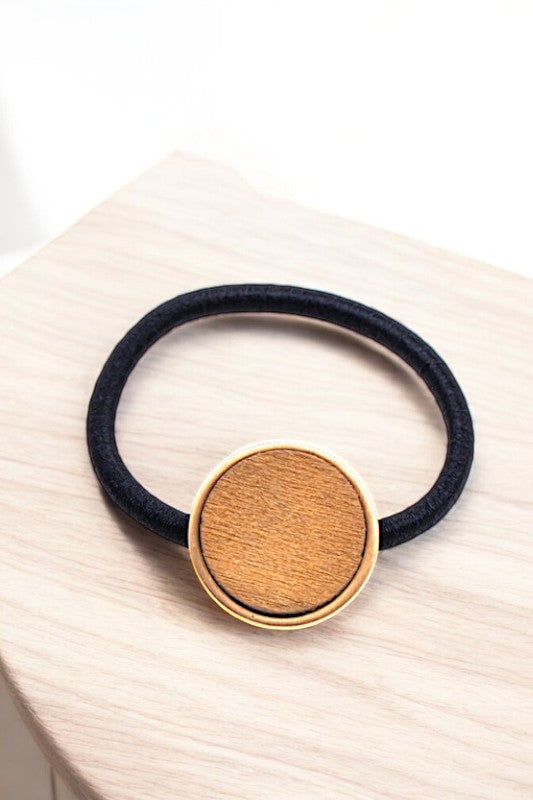 Round Wood Accent Hair Tie