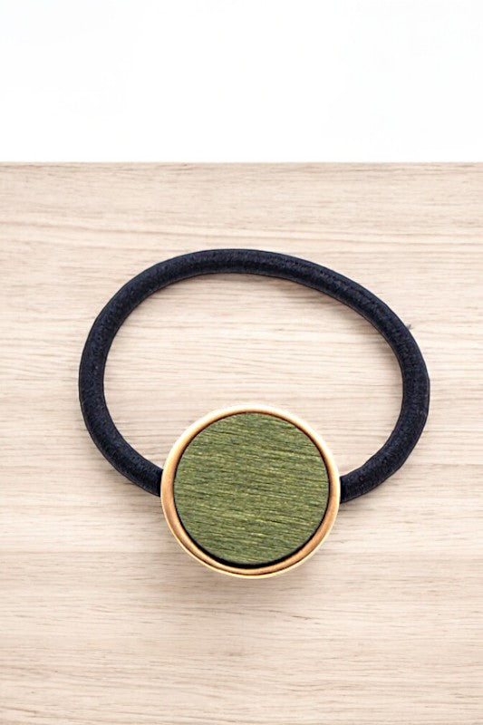 Round Wood Accent Hair Tie