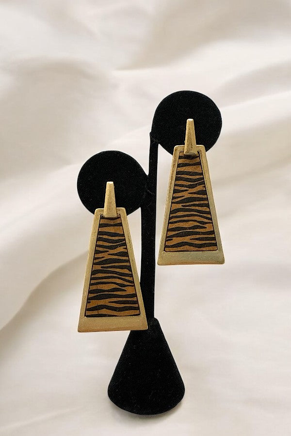 Animal Print Wood Frame Drop Earring