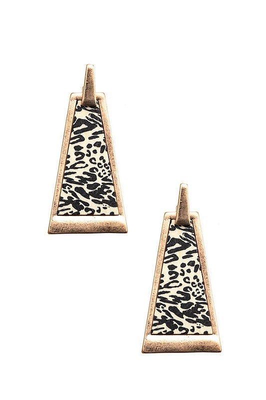 Animal Print Wood Frame Drop Earring