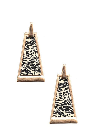 Animal Print Wood Frame Drop Earring