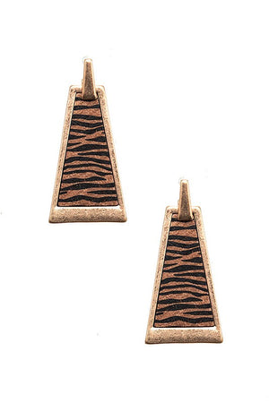 Animal Print Wood Frame Drop Earring