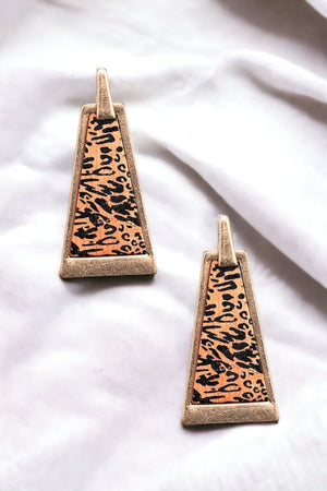 Animal Print Wood Frame Drop Earring