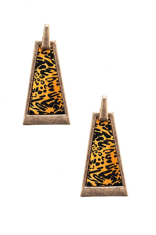 Animal Print Wood Frame Drop Earring