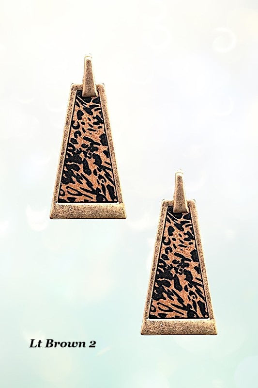 Animal Print Wood Frame Drop Earring