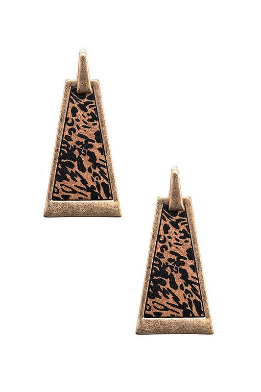 Animal Print Wood Frame Drop Earring