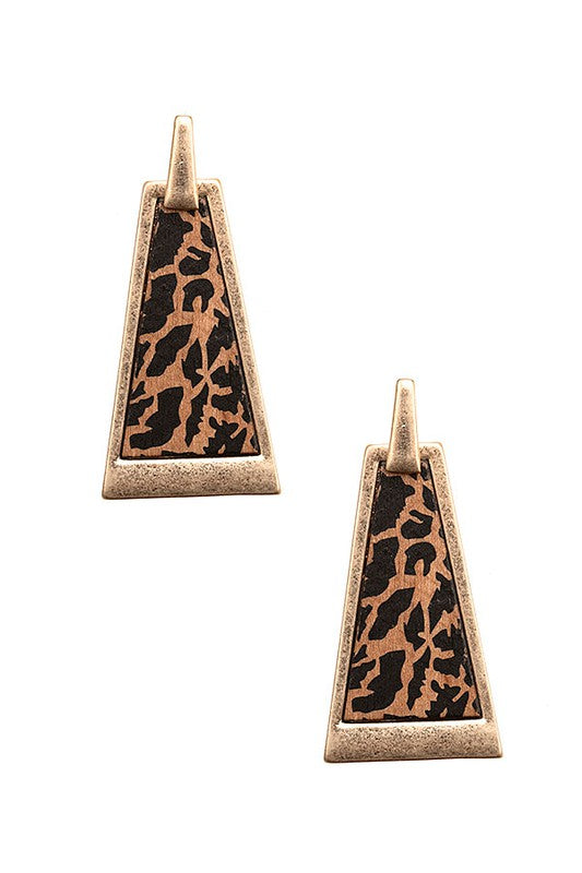 Animal Print Wood Frame Drop Earring