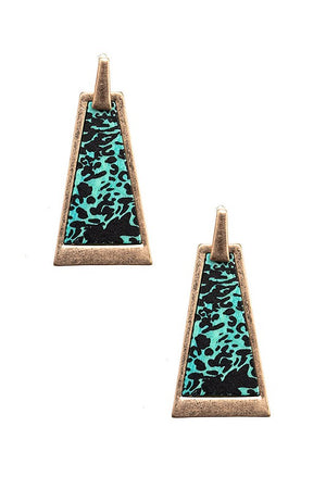 Animal Print Wood Frame Drop Earring