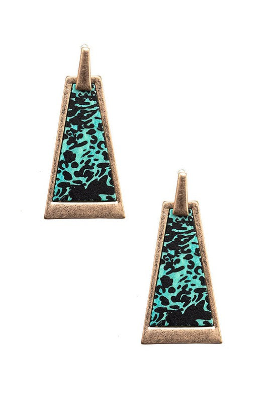 Animal Print Wood Frame Drop Earring