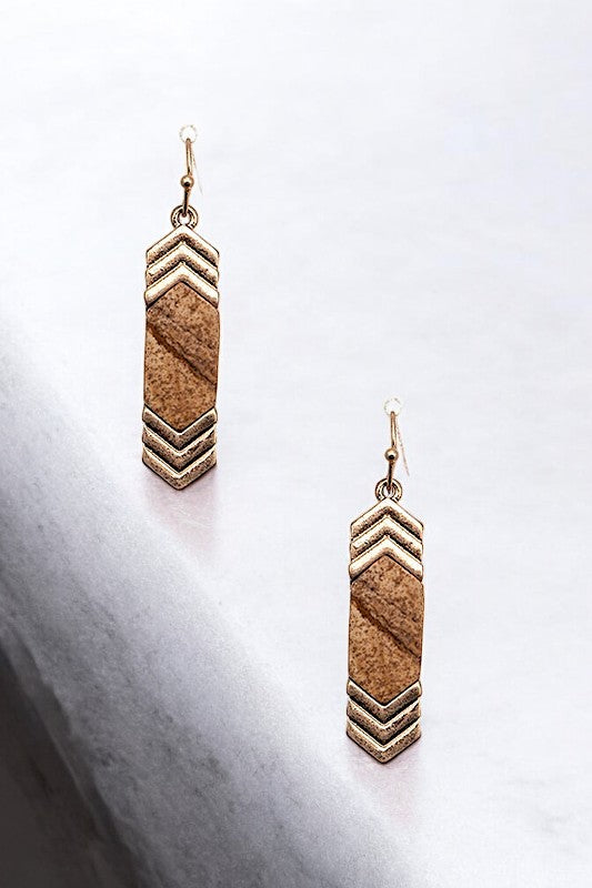 CHEVRON STONE ACCENT DROP EARRING