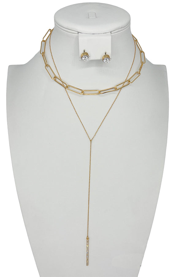 Layered Chain Bar Pendant Necklace Set