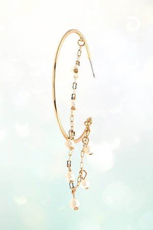 SEMI HOOP PEARL CHAIN DROP EARRING