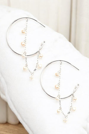 SEMI HOOP PEARL CHAIN DROP EARRING