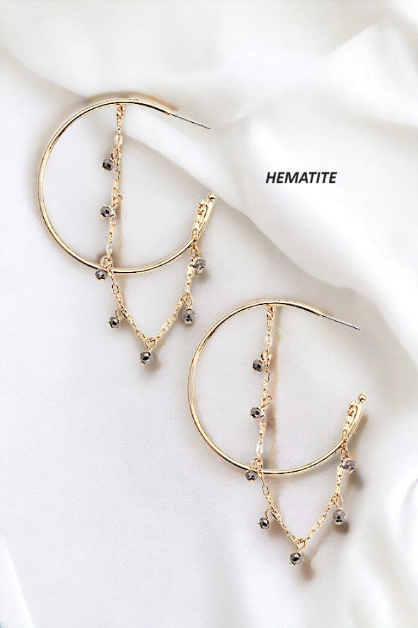 DROP BEAD CHAIN SEMI HOOP EARRING