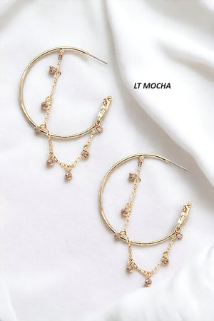 DROP BEAD CHAIN SEMI HOOP EARRING