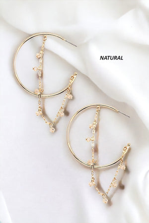 DROP BEAD CHAIN SEMI HOOP EARRING