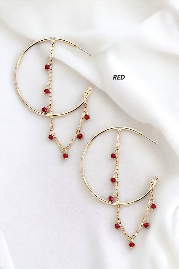 DROP BEAD CHAIN SEMI HOOP EARRING