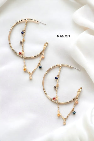 DROP BEAD CHAIN SEMI HOOP EARRING