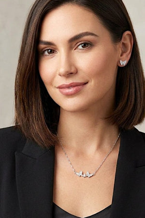 CZ STONE BUTTERFLY LINK PENDANT NECKLACE AND EARRING SET
