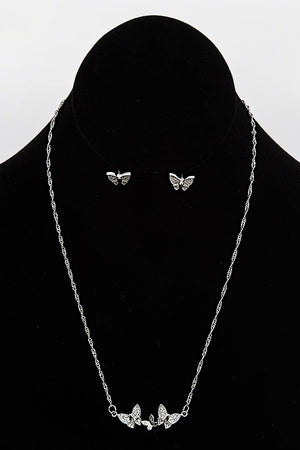 CZ STONE BUTTERFLY LINK PENDANT NECKLACE AND EARRING SET