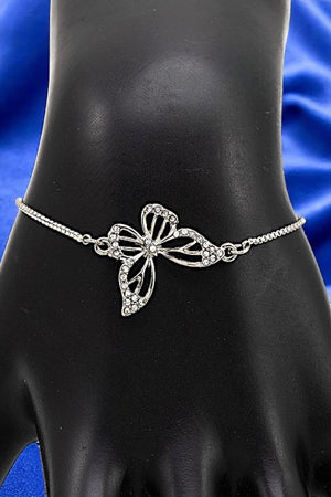 Rhinestone Pave Butterfly Charm Slider Bracelet