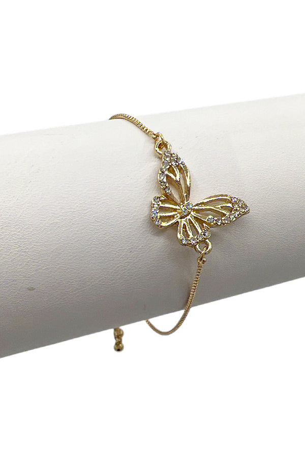 Rhinestone Pave Butterfly Charm Slider Bracelet