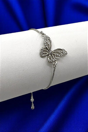 Rhinestone Pave Butterfly Charm Slider Bracelet